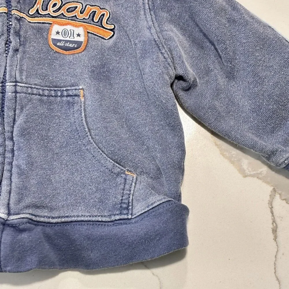 Carter's Infant Baby Boys Blue Orange Full Zip up Team Hoodie Size 6M Sweatshirt
